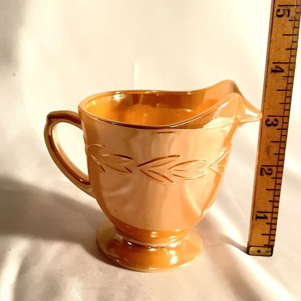 Vtg FireKing Peach Sheaves of Wheat Luster Sugar/Creamer OvenWare Anchor Hocking